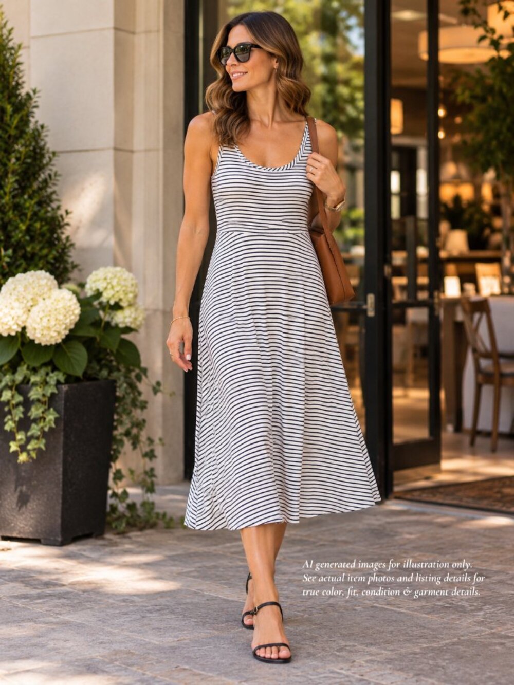 Olivia Rae Black & White Striped A-Line Summer Dress | Size L